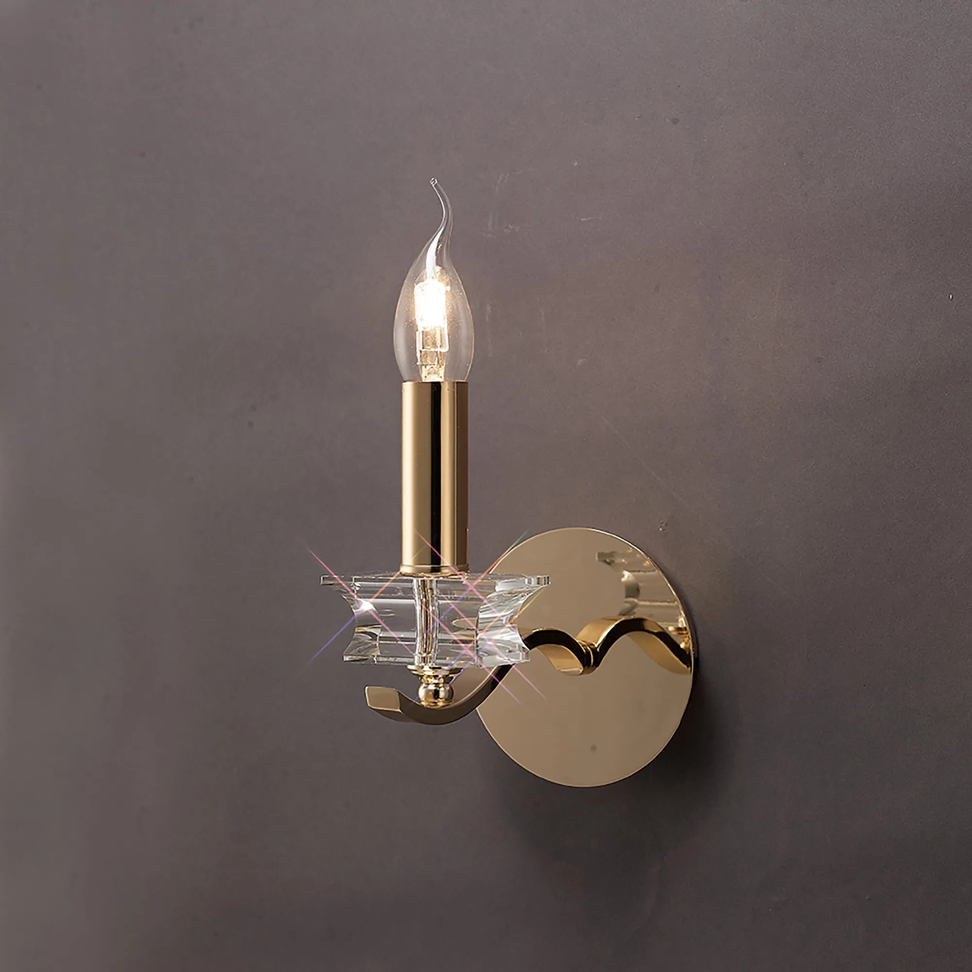 Nydia French Gold Crystal Wall Lights Diyas Armed Wall Lights